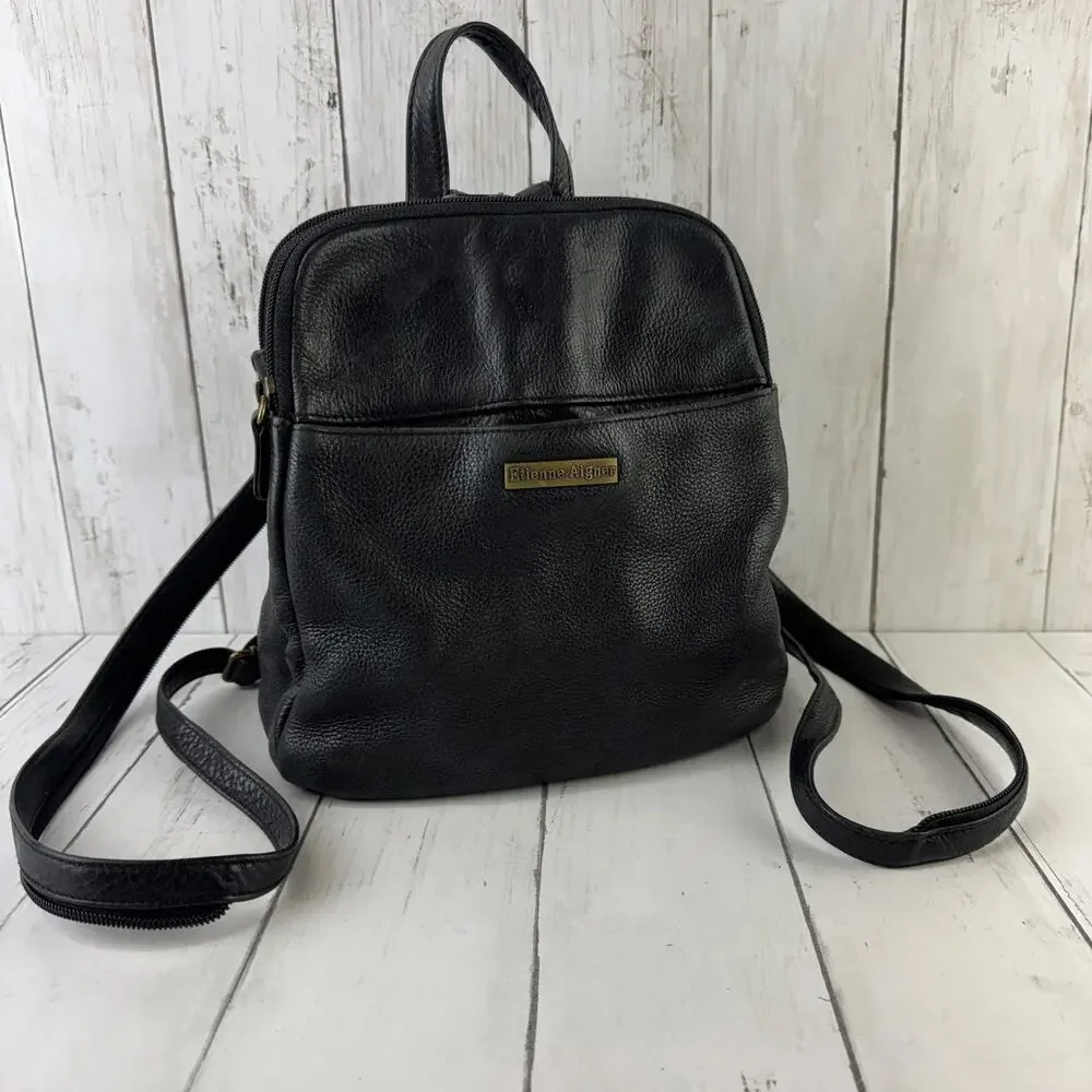 VTG Etienne Aigner Black Pebbled Leather Backpack Shoulder Bag Sling Convertible